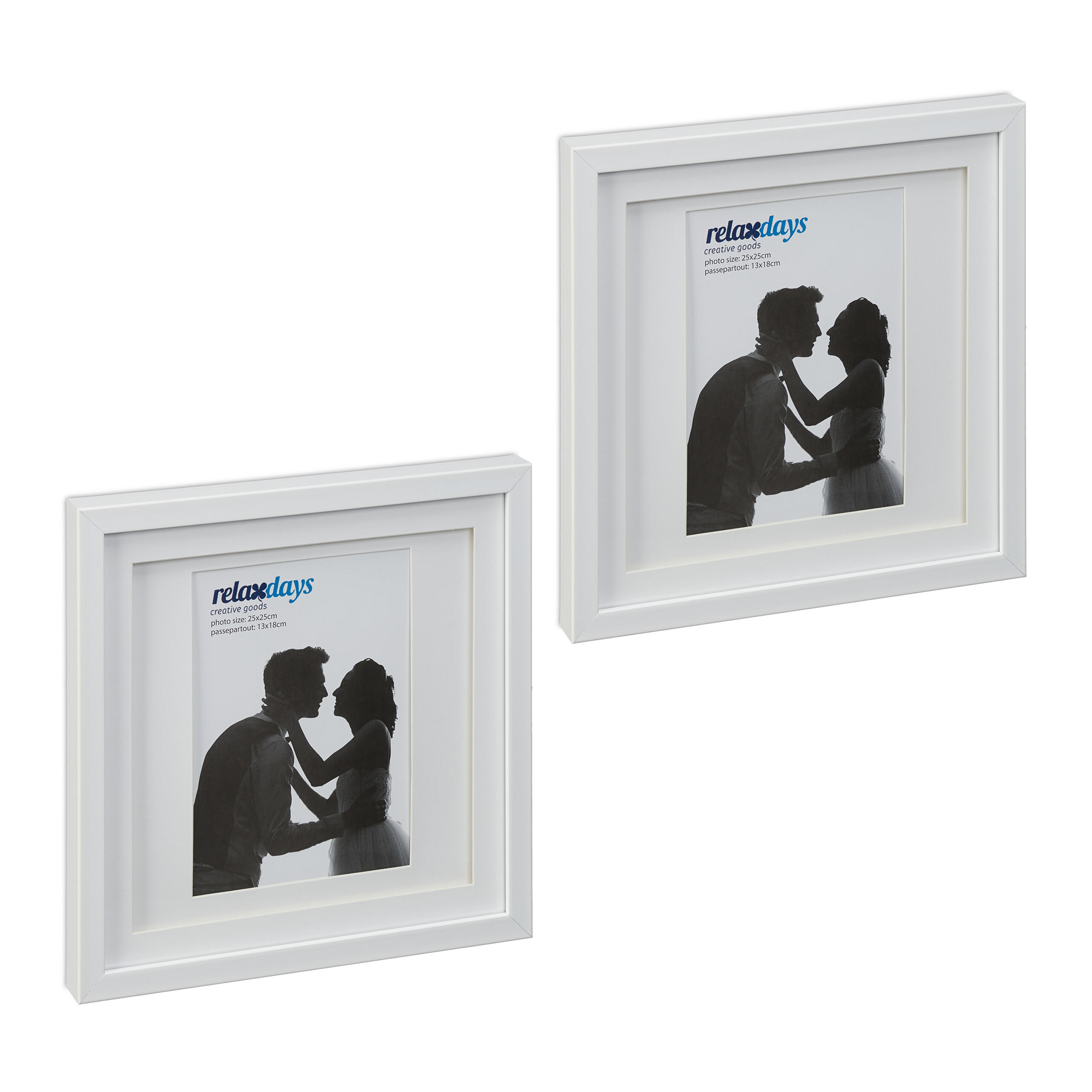 2XBILDERRAHMEN - Weiß, Glas/Kunststoff (27/27/2.5cm) - Relaxdays