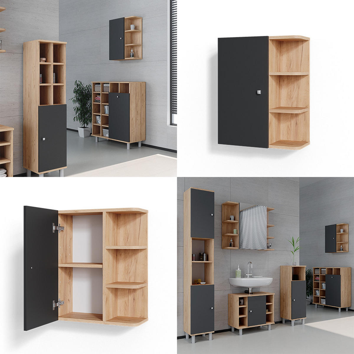 BADSCHRANK Fynn Anthrazit 47.2 x 59.2 cm - Anthrazit, Holzwerkstoff (47.2/59.2/21cm) - Vicco