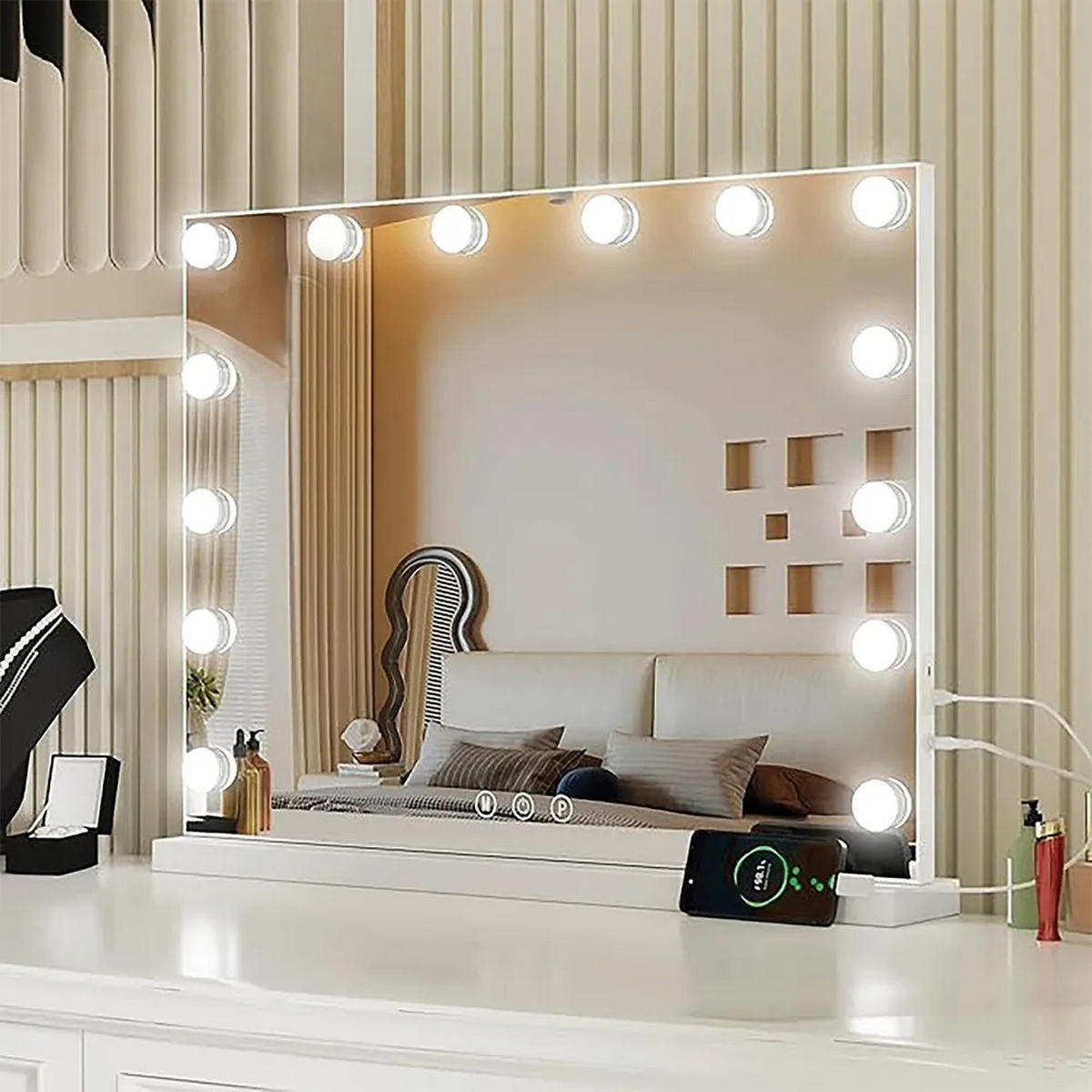 SPIEGEL Rea Led Hollywood White - Weiß, Glas (45/12/58cm) - REA