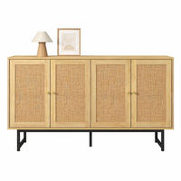 IN Naturfarben Kommode mit echtem Rattangeflecht und 4 Türen für Wohnzimmer und Esszimmer, B140/T39.5/H80cm - Schwarz/Naturfarben, Holzwerkstoff/Metall (140/80/39.5cm) - STILVORA