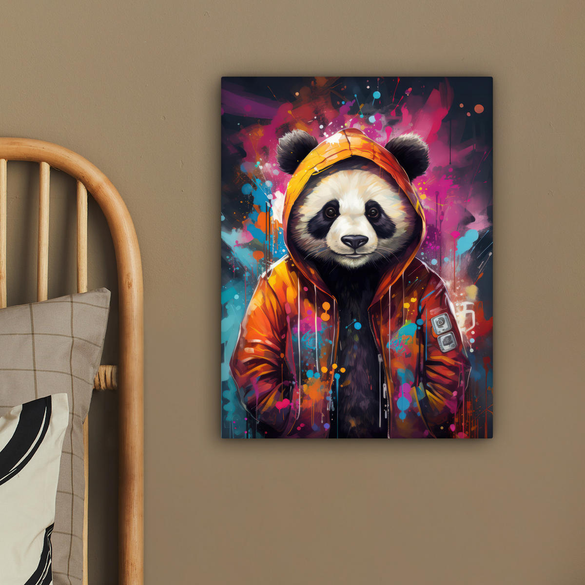 LEINWANDBILD Panda - Jacke - Graffiti - Orange 30x40 cm - Orange, Textil (30/40cm) - MuchoWow