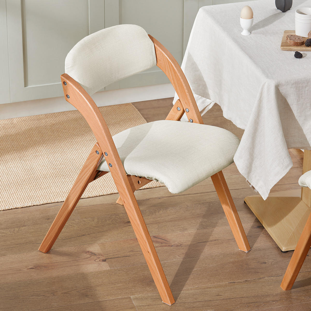 FALTSTUHL mit gepolsterter Sitzfläche FST92-Wx4 - Ahornfarben, Fell (41.5/77/47.5cm) - SoBuy