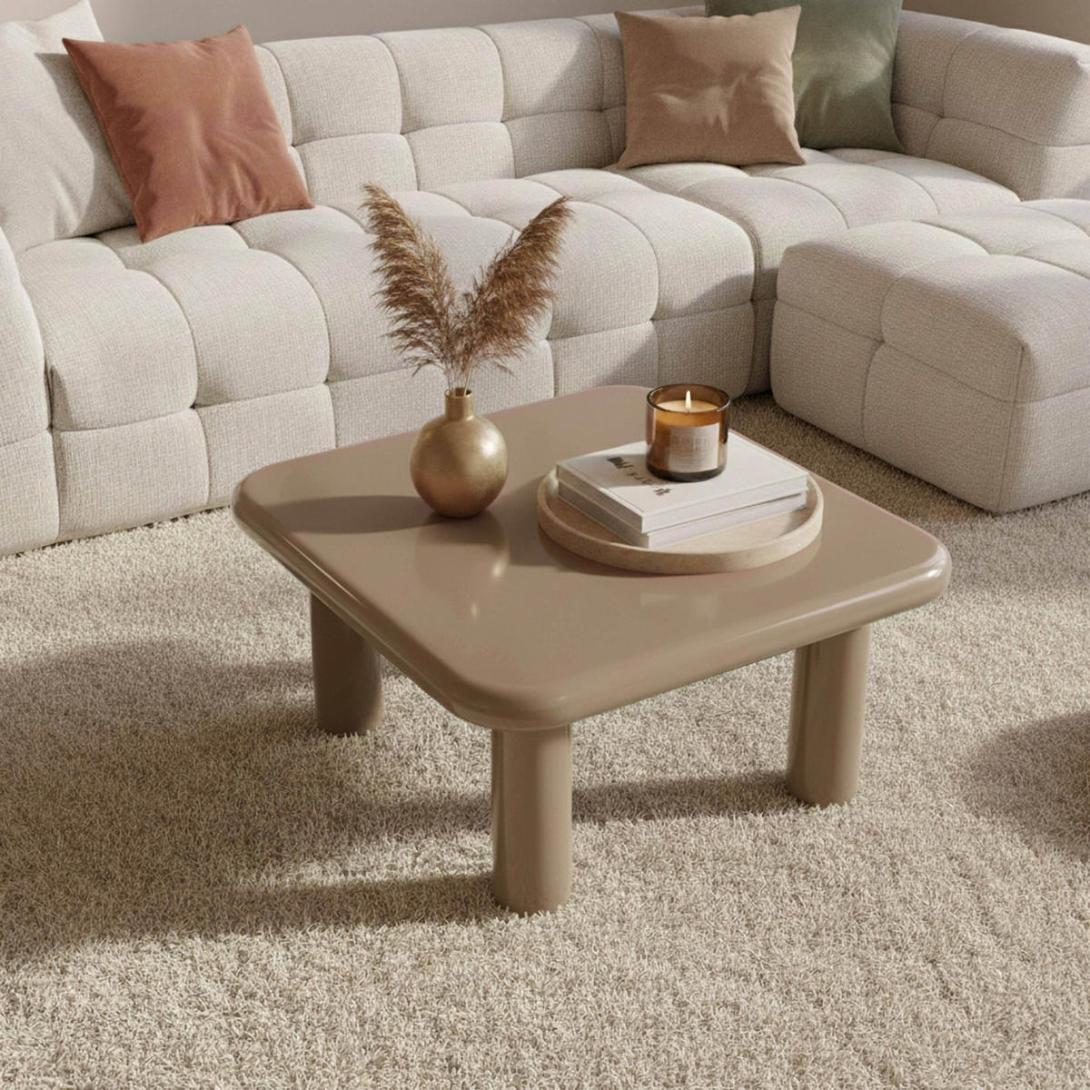 COUCHTISCH, Taupe - Taupe, Holzwerkstoff (75/75/41cm) - Oviala