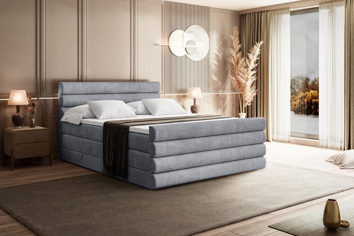 BOXSPRINGBETT CELESTIA-Z KING - 200x200 - H3/H4 - Hellgrau - Hellgrau, Holzwerkstoff (200/200cm) - ALTDECOR