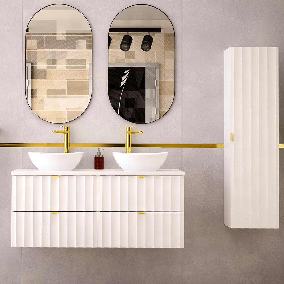 BADMÖBEL 120.6cm Lexa 2er-Set Weiß - Weiß, Holzwerkstoff (120.6/52.2/46.5cm) - Petits-meubles