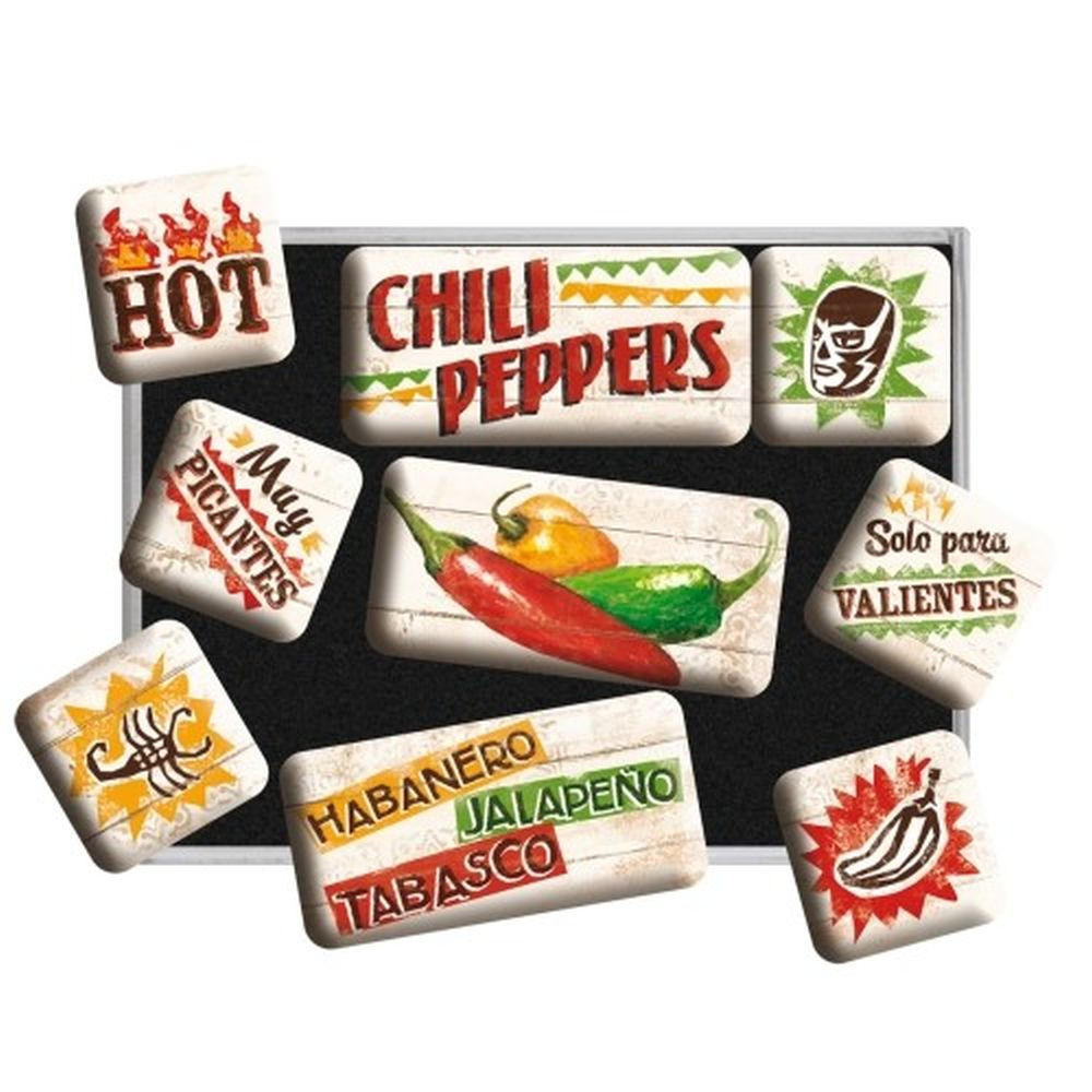 MAGNETSET 9-teilig Home & Country Chili Peppers - Multicolor, Metall (9/7/2cm) - Nostalgic-Art