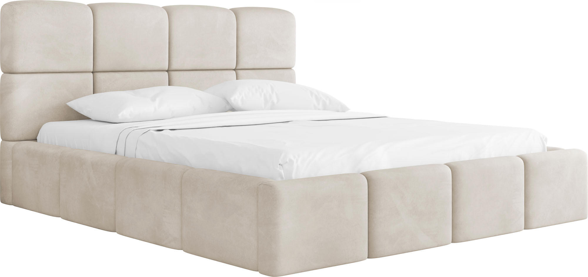 POLSTERBETT Tivio mit Bettkasten, Creme Samt 120x200 cm - Birkefarben/Creme, Holz/Holzwerkstoff (120/200cm) - WFL GROUP
