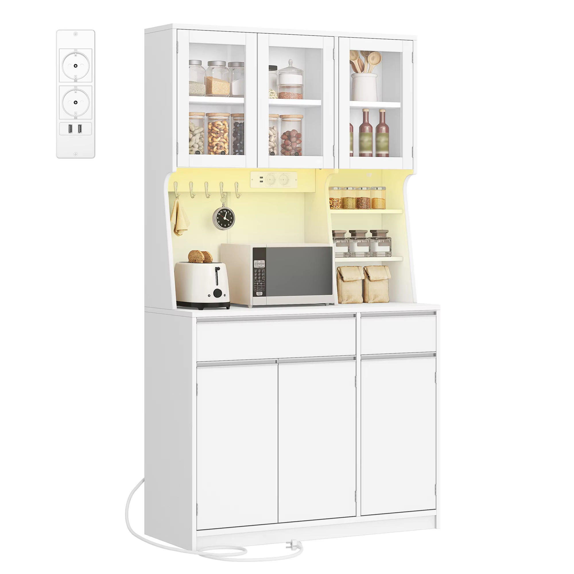 BUFFET Küche LED Licht Steckdosen 2 Schubladen Stauraum - Weiß, Holz (40/180/100cm) - Kaket
