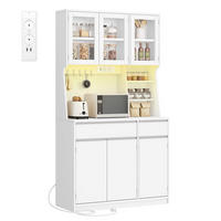 BUFFET Küche LED Licht Steckdosen 2 Schubladen Stauraum - Weiß, Holz (40/180/100cm) - Kaket