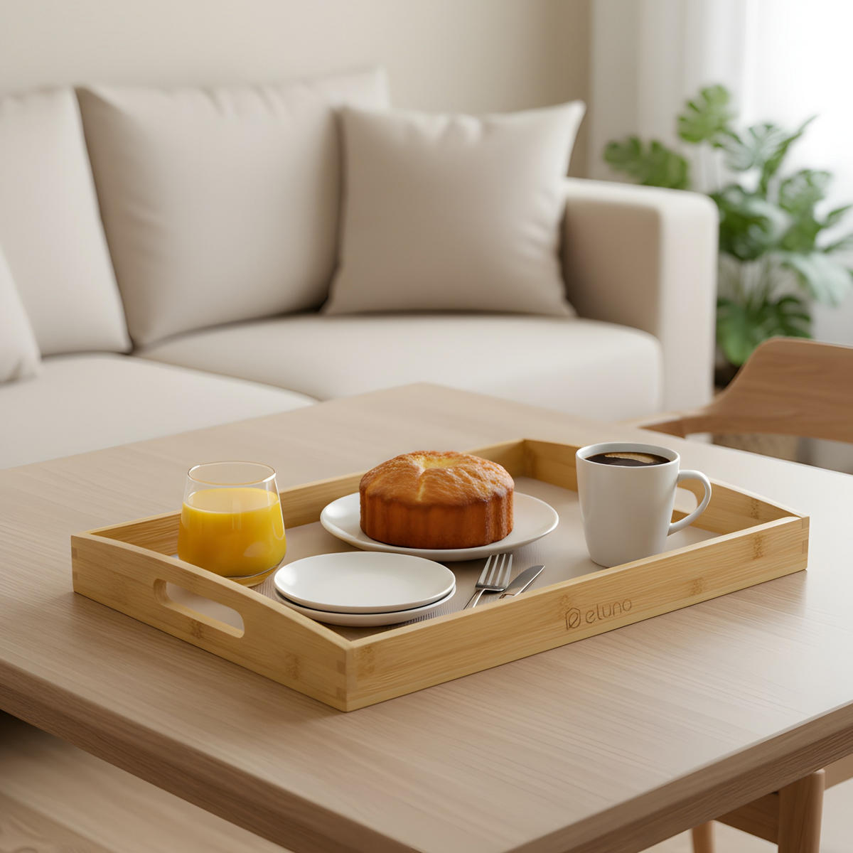 SERVIERTABLETT mit Griffmulden - Braun, Naturmaterialien (50/5/30cm) - eluno