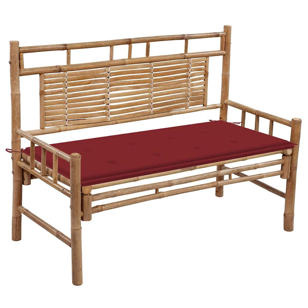 GARTENBANK mit Auflage 120 cm Bambus - Rot, Holz (55/90/120cm) - furnicato