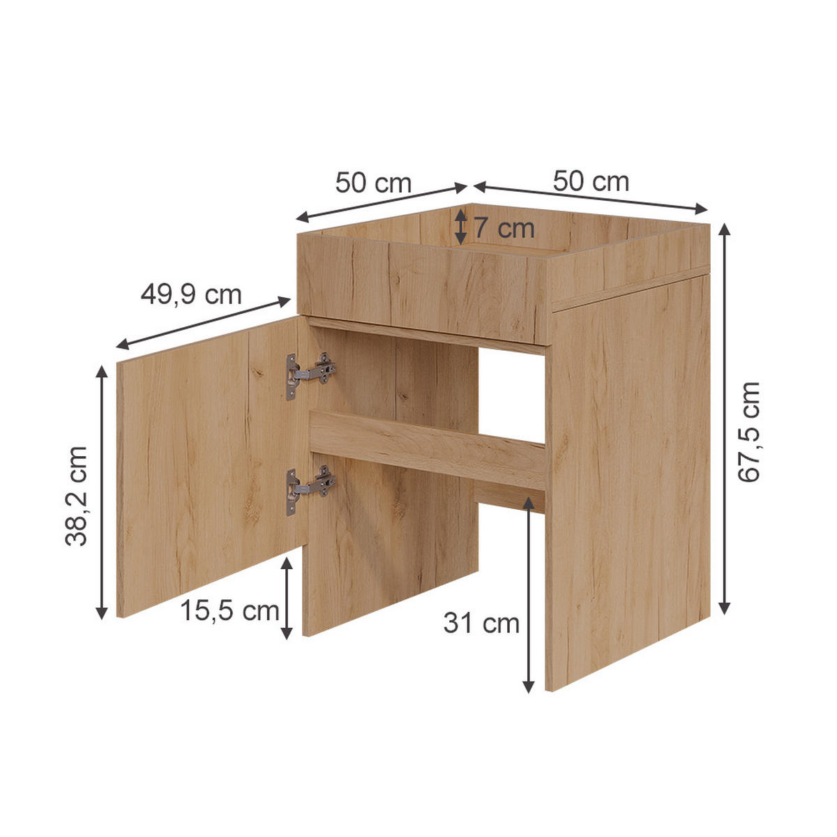 SAUGROBOTERSCHRANK Dustin Goldkraft Eiche 50 x 67.5 cm mit 1 Tür - Honigeiche, Holzwerkstoff (50/67.5/50cm) - Vicco