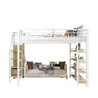 HOCHBETT 140/200 cm weiß mit Stauraumtreppe und hohem Zaun - Weiß, Metall (140/200cm) - OKWISH