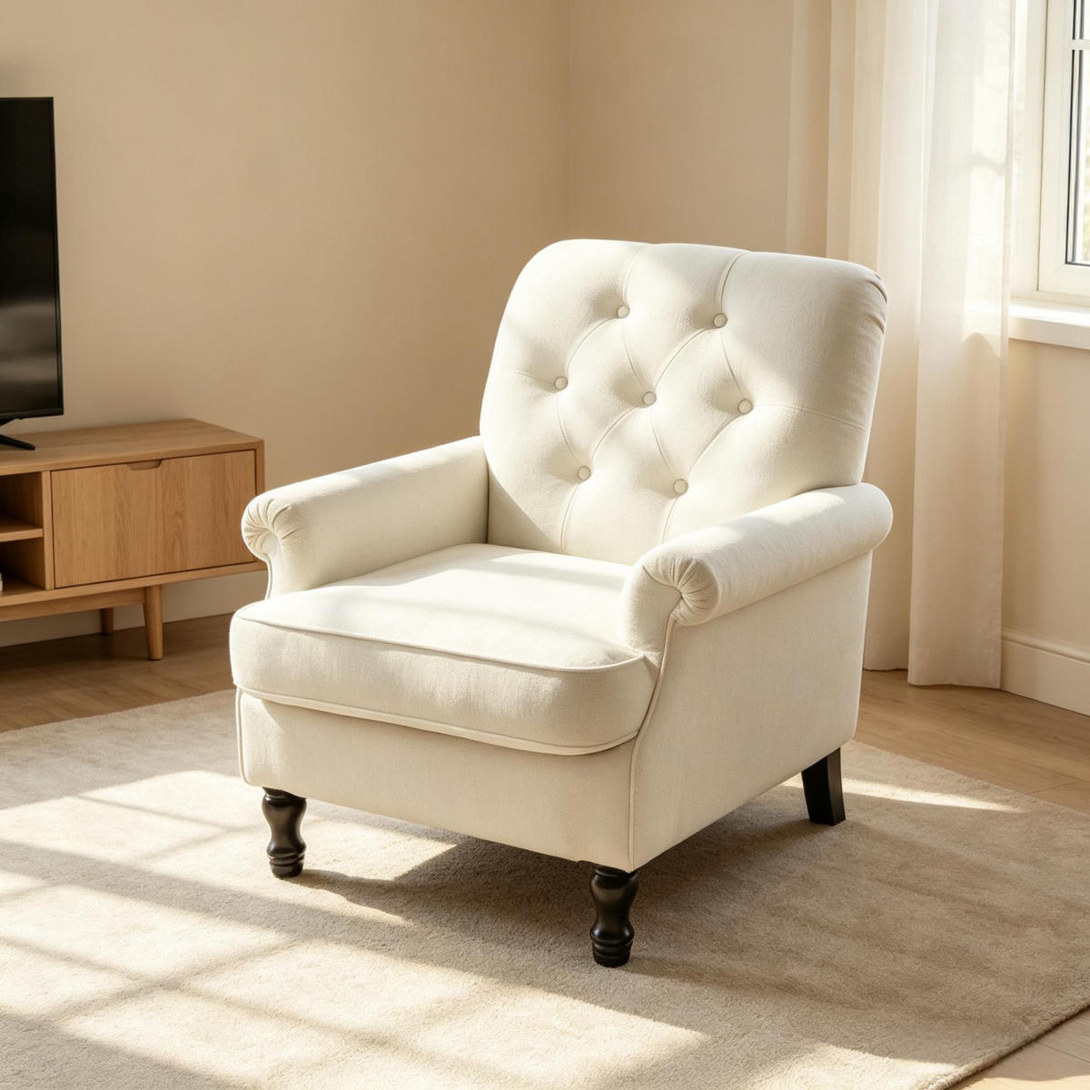 SESSEL Federkissen und Leinenbezug, DE-42175, Creme/Schwarz - Creme, Holzwerkstoff (75/90/69cm) - ComfortXL