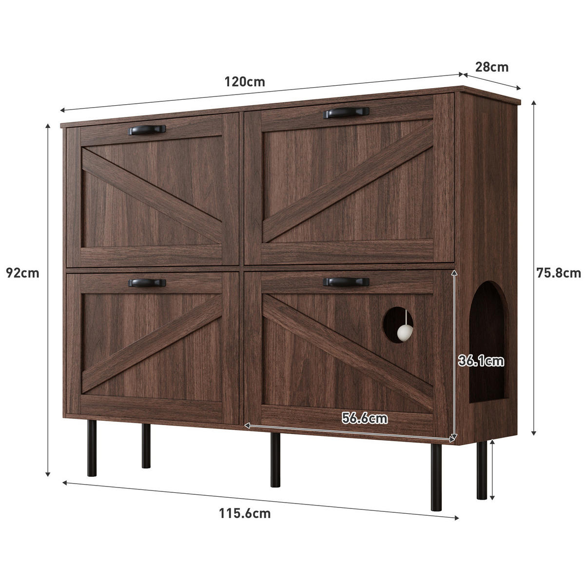 SCHUHSCHRANK 120/28/92 cm Walnussfarben aus Spanplatte mit 4 Türen - Naturfarben, Holzwerkstoff (120/92/28cm) - OKWISH
