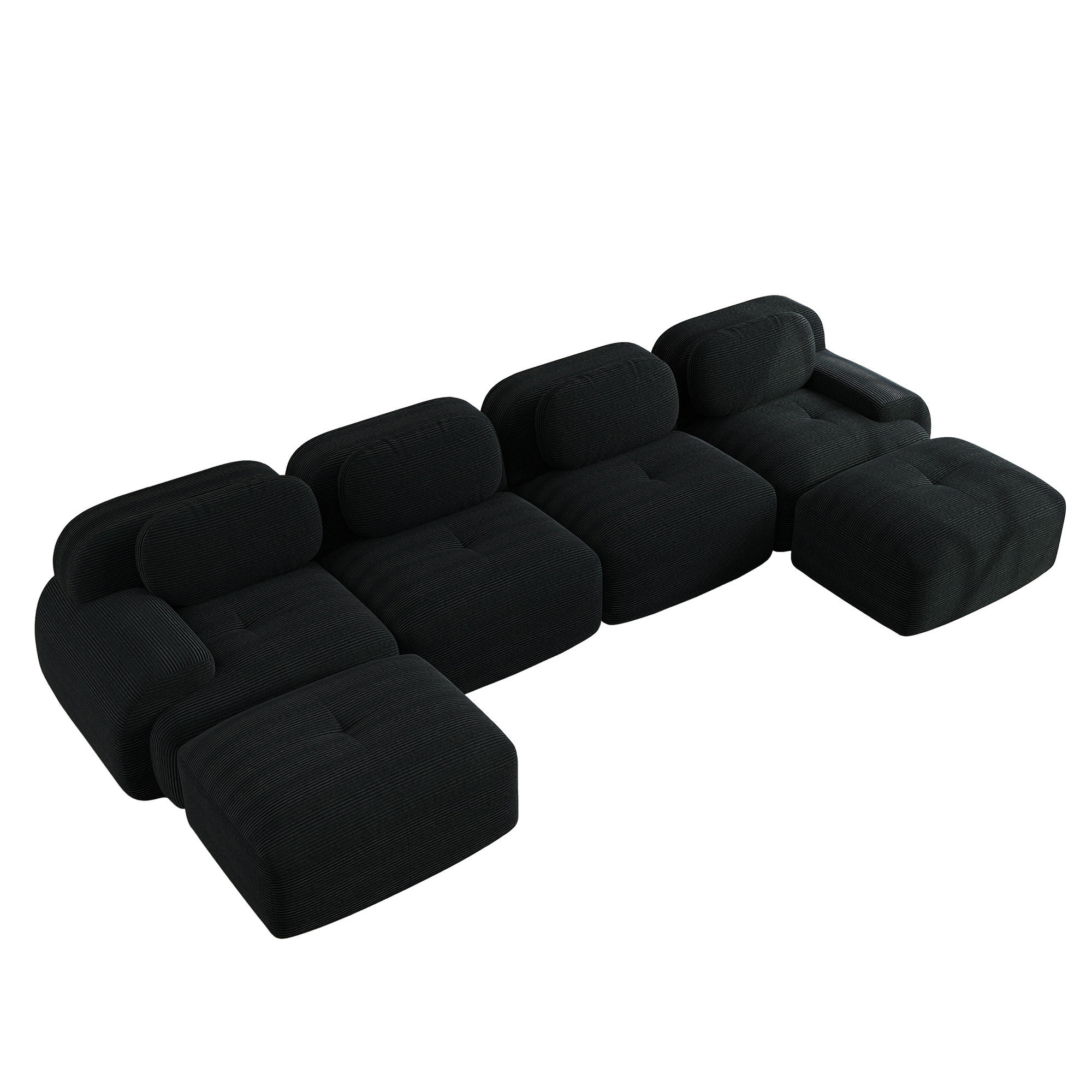 4-SITZER Sofa 388x178x75 cm aus Cordstoff rahmenlos modular mit 2 Ottomans, schwarz - Schwarz, Textil (178/75/388cm)