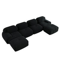 4-SITZER Sofa 388x178x75 cm aus Cordstoff rahmenlos modular mit 2 Ottomans, schwarz - Schwarz, Textil (178/75/388cm)