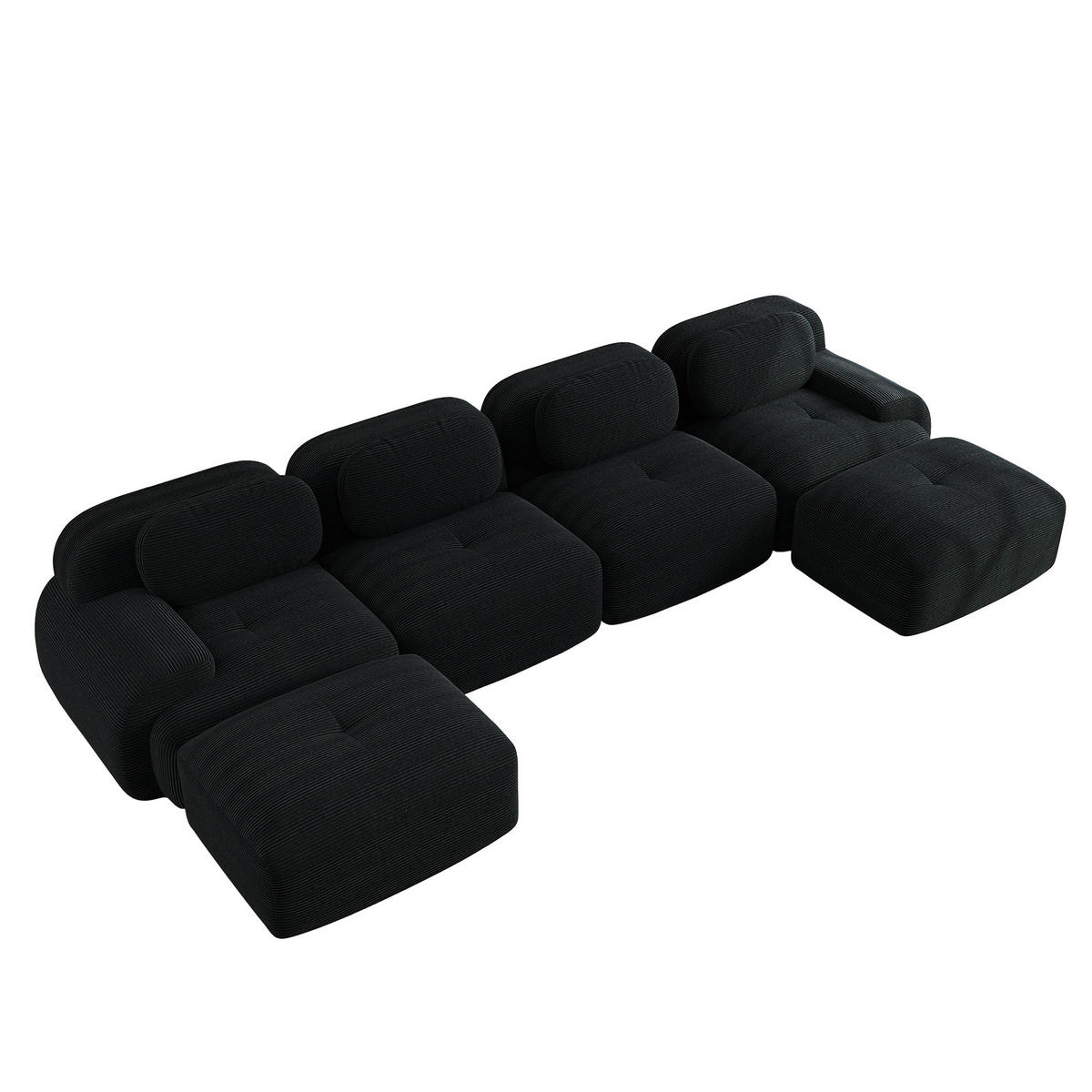 ECKSOFA 388/178/75 cm schwarz aus Cordstoff montagefrei mit ergonomischer Form - Schwarz, Textil (178/388cm) - OKWISH