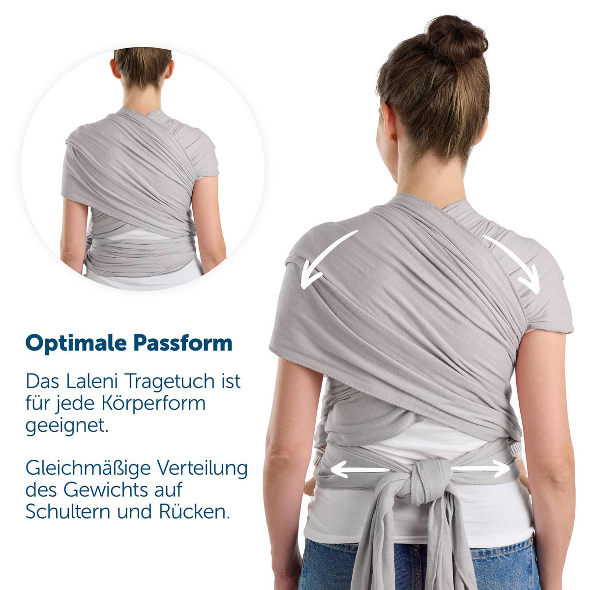 BABYTRAGEN für Neugeborene bis 15 kg - 100% Baumwolle (Ohne Elasthan) - Hellgrau - Hellgrau, Textil (60/5.1cm) - Laleni