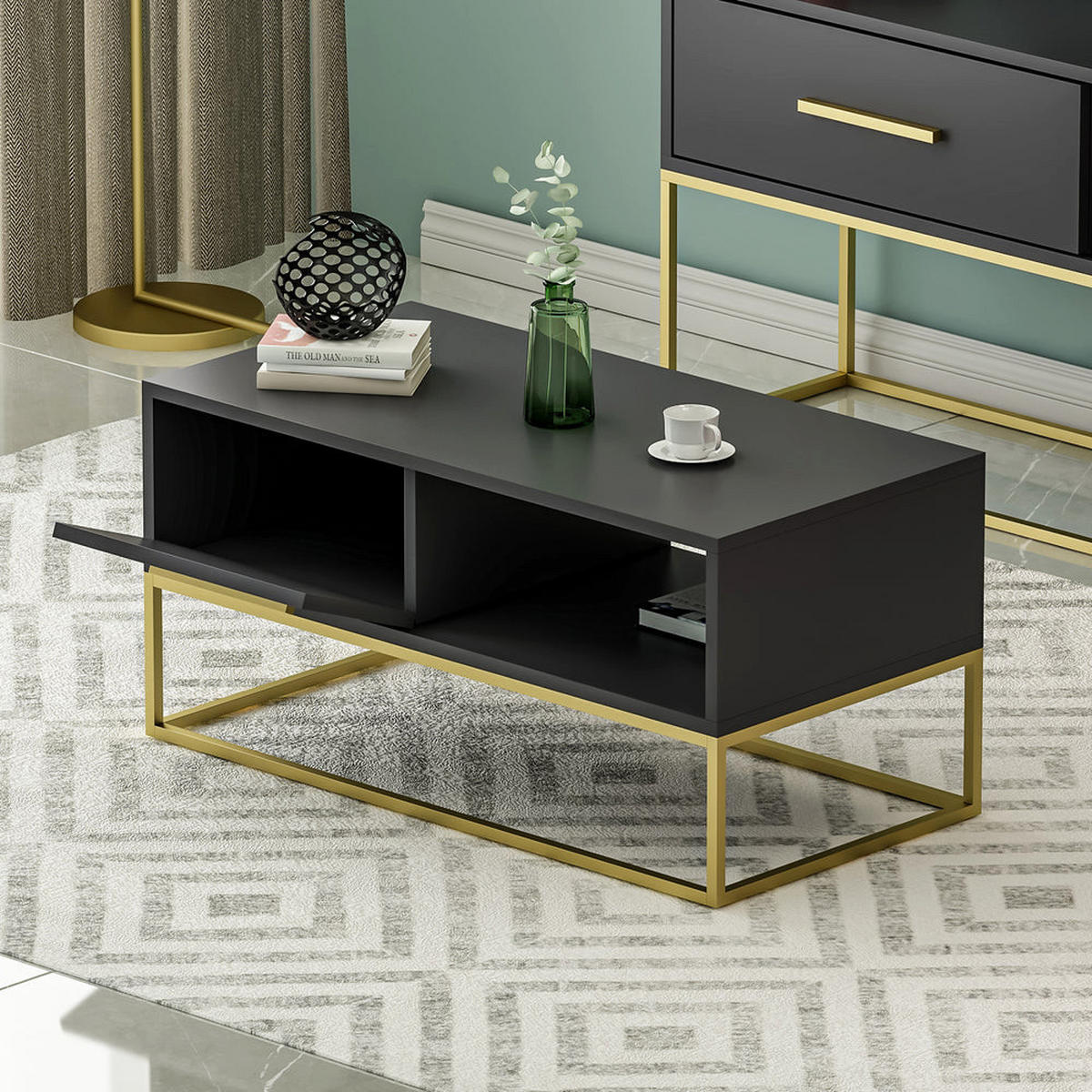 COUCHTISCH Mira Anthrazit Gold Metallfüße 9871 - Anthrazit/Goldfarben, Holzwerkstoff/Metall (45/90/43.2cm) - moebel17