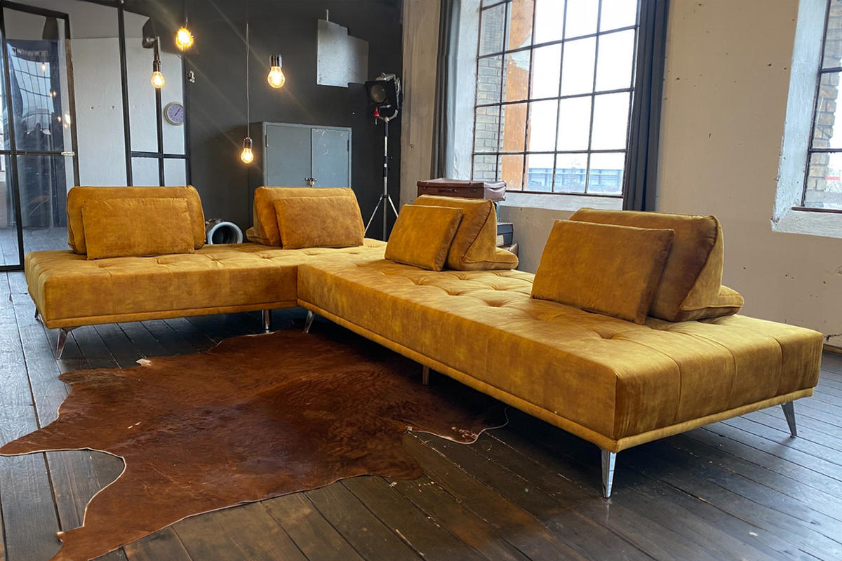 MODULSOFA WIOLO Gold Velvet - Silberfarben/Goldfarben, Textil (350/80/240cm) - KAWOLA