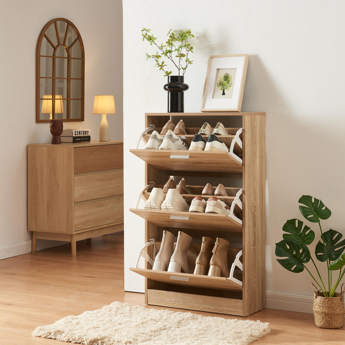 SCHUHSCHRANK Sykkylven - Sonoma Eiche, Holzwerkstoff (60/103/24cm) - [en.casa]