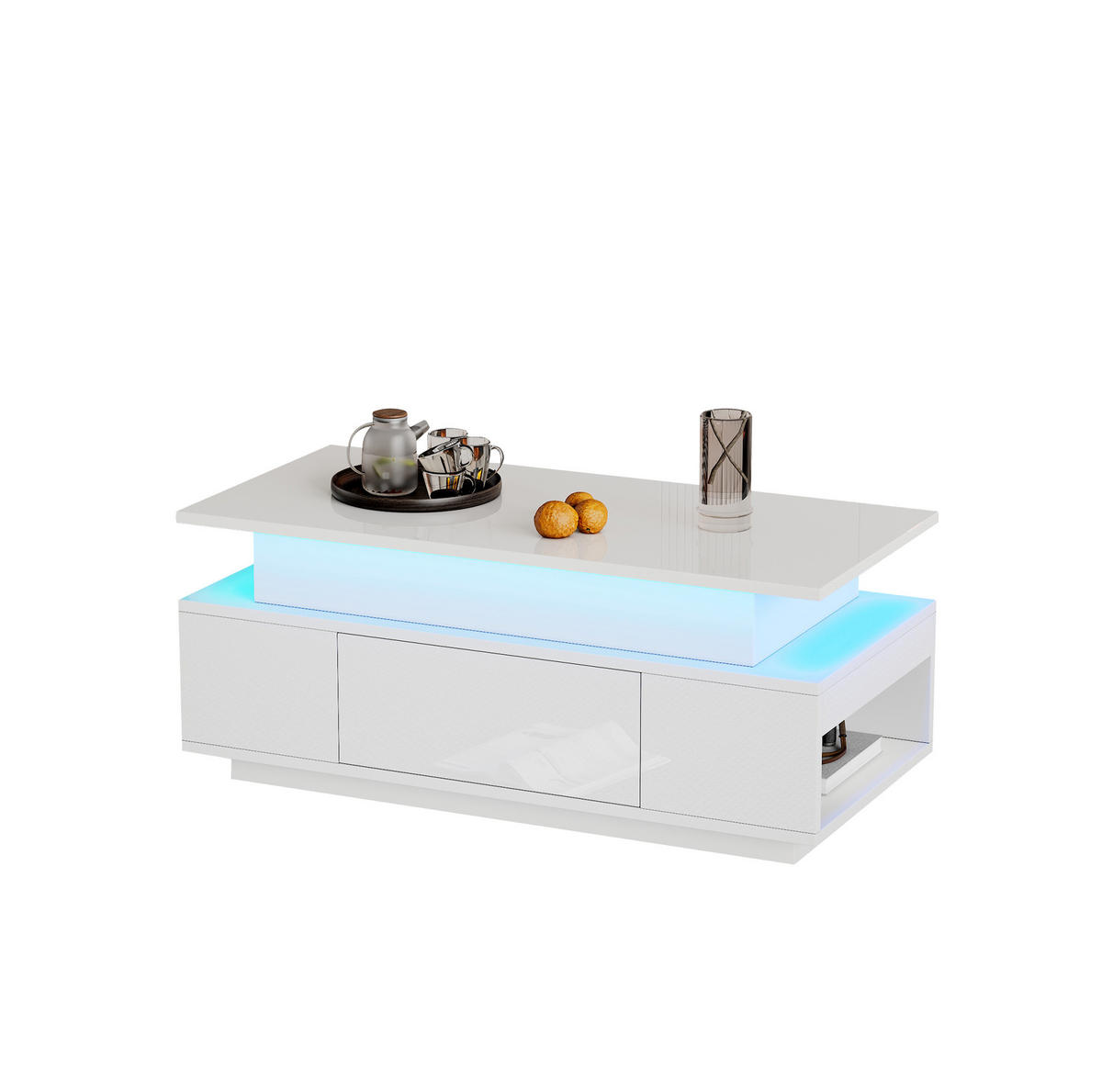 COUCHTISCH 96/45/40 cm in Weiß, höhenverstellbar mit Stauraum und LED-Beleuchtung - Weiß, Holzwerkstoff (96/45/40cm) - Flora Grace