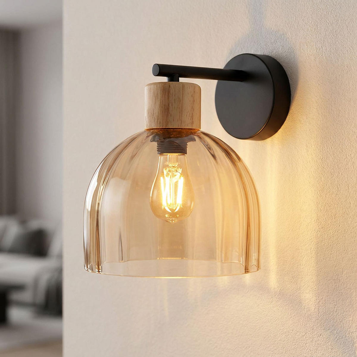 LED WANDLEUCHTE SWANSON Holz, Schwarz, Amber - Klar, Holz (20/24/23.5cm) - Globo Lighting