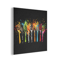 AKUSTIKBILD Löffel - Gewürze - Modern - Graffiti - Farbe - Farbenfroh Akustikpaneele 90x90 cm - Multicolor, Textil (90/90/0.9cm) - MuchoWow