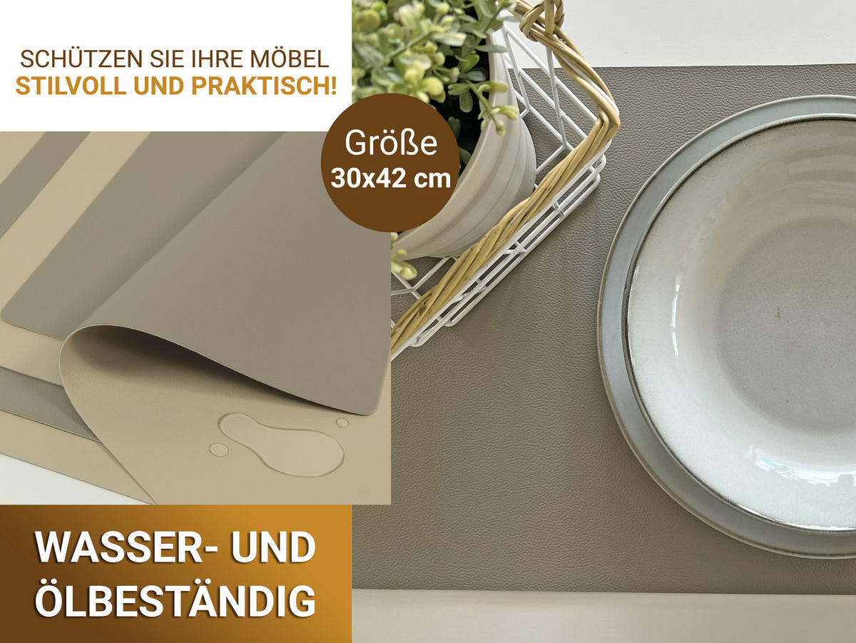 TISCHSET, 6er-Set, 30x42 cm, wasserdicht, aus PVC und Polyester, Braun - Taupe, Textil (42/30/1cm) - Zollner