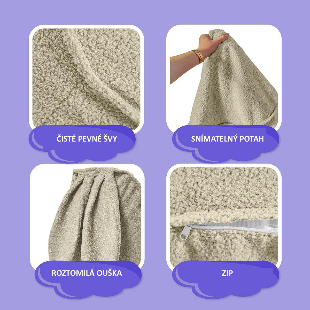 SITZSACK FÜR KINDER Hase 75/75/55 cm, weicher Bouclé 315 g/m², abnehmbarer Bezug, Toasted Almond - Beige, Textil (75/55/75cm) - Dreamroots