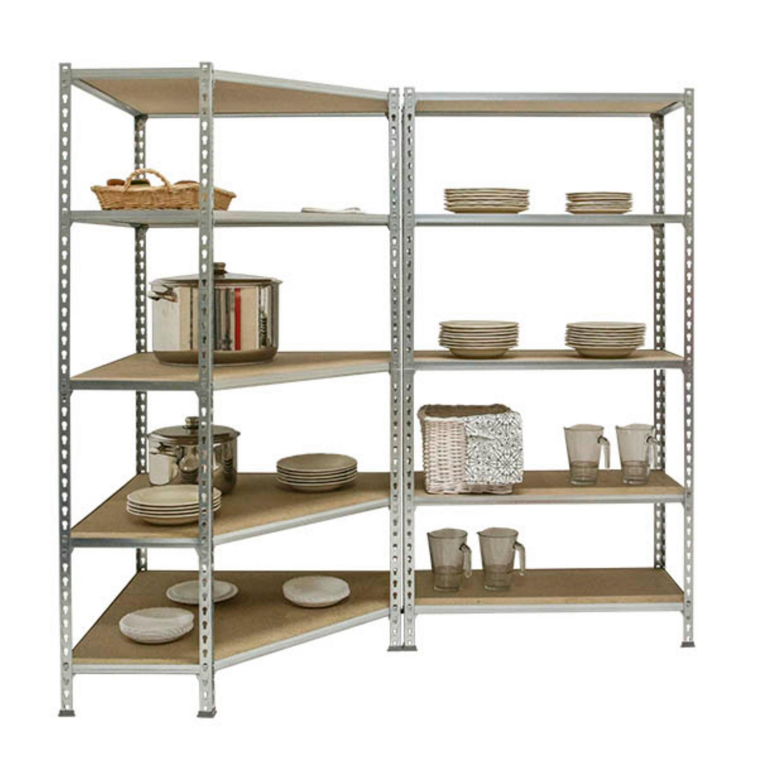 MEGA Deal 1x Eckregal + 1x Schwerlastregal MULI | HxBxT 180x180x40cm | Fachlast 200kg | Verzinkt - Silberfarben, Metall (180/180/40cm) - PROREGAL