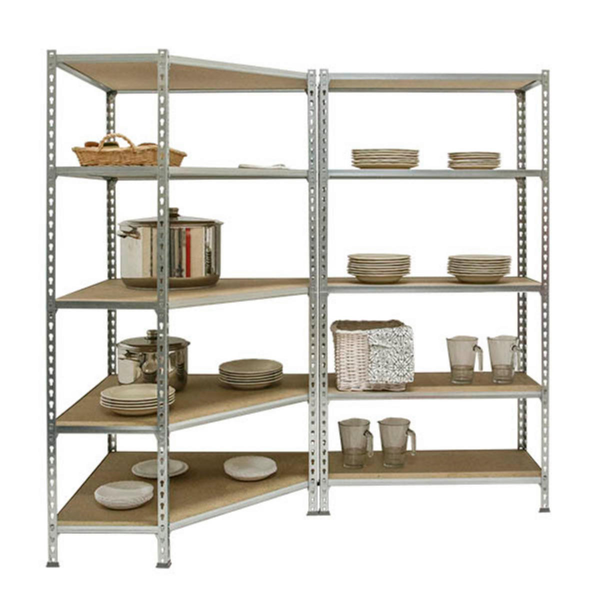 MEGA Deal 1x Eckregal + 1x Schwerlastregal MULI | HxBxT 180x180x40cm | Fachlast 200kg | Verzinkt - Silberfarben, Metall (180/180/40cm) - PROREGAL
