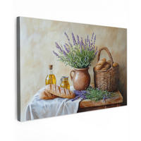 LEINWANDBILD Lavendel - Brot - Stilleben Wohnzimmer 120x80 cm - Flieder, Textil (120/80cm) - MuchoWow