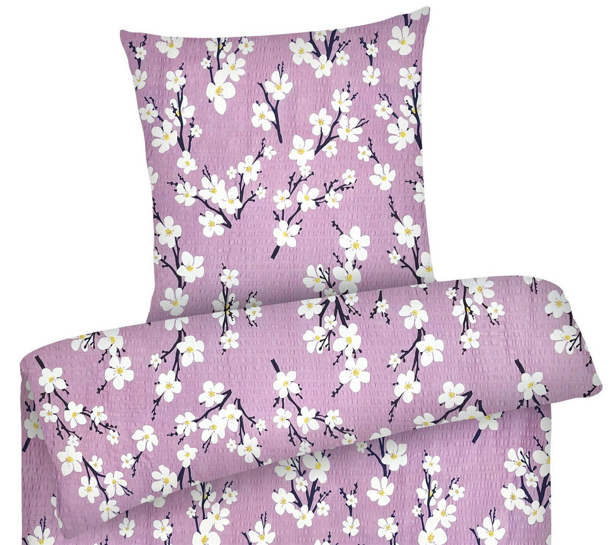 SEERSUCKER-BETTWÄSCHE 135x200 Geblümt Sommer Bettbezug Bügelfrei aus 100% Baumwolle, Bettbezüge Blumen Muster Rose - Rosa, Textil (135/200cm) - Carpe Sonno