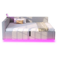 POLSTERBETT 90/200 cm aus Samt mit LED, USB, Typ-C, hydraulischem Bettkasten und L-förmiger Rückenlehne, Grau - Grau, Holzwerkstoff (90/200cm) - Redom
