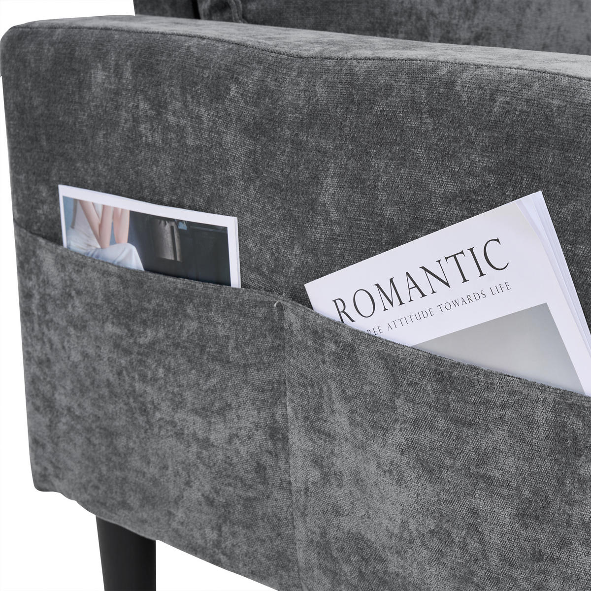 ECKSOFA Grau mit Fußhocker, Getränkehaltern & Ladeanschlüssen 202 × 137 × 80 cm aus Leinen - Grau, Textil (202/137cm) - Luhomfu