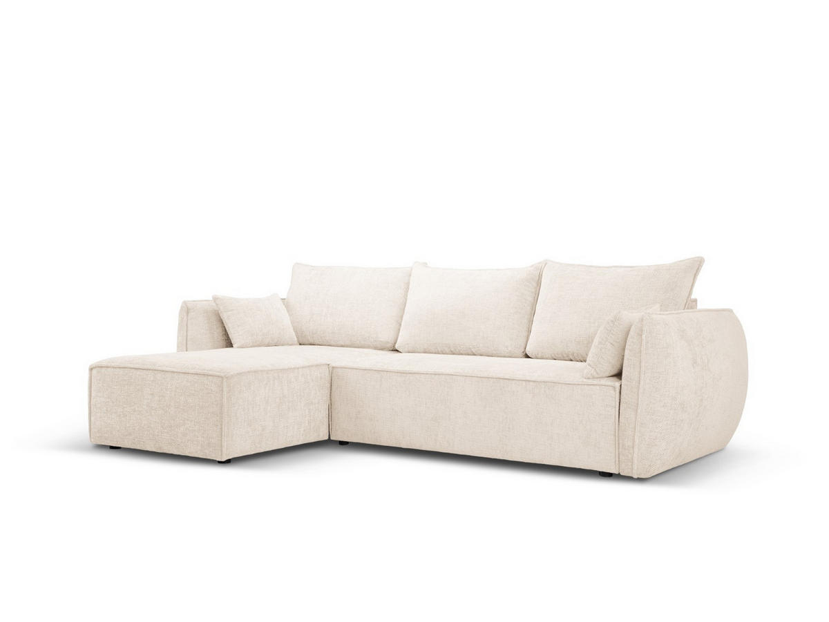 AUSKLAPPBARES-ECKSOFA links mit Container Kaelle aus Chenille-Stoff leichtes beige 4 Sitzplätze - Creme, Textil (165/252cm) - Micadoni
