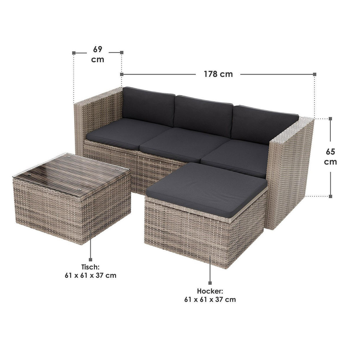 LOUNGEGARNITUR Punta Cana inkl. Abdeckung 3-tlg. - Grau, Kunststoff - Juskys