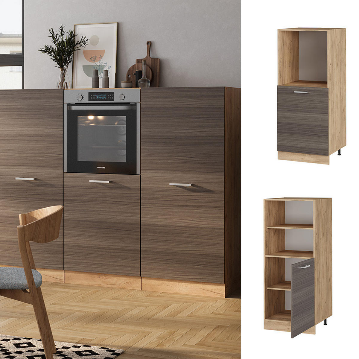 HERDUMBAUSCHRANK R-Line Edelgrau 60 cm - Honigeiche/Grau, Holzwerkstoff (60/143/57cm) - Vicco