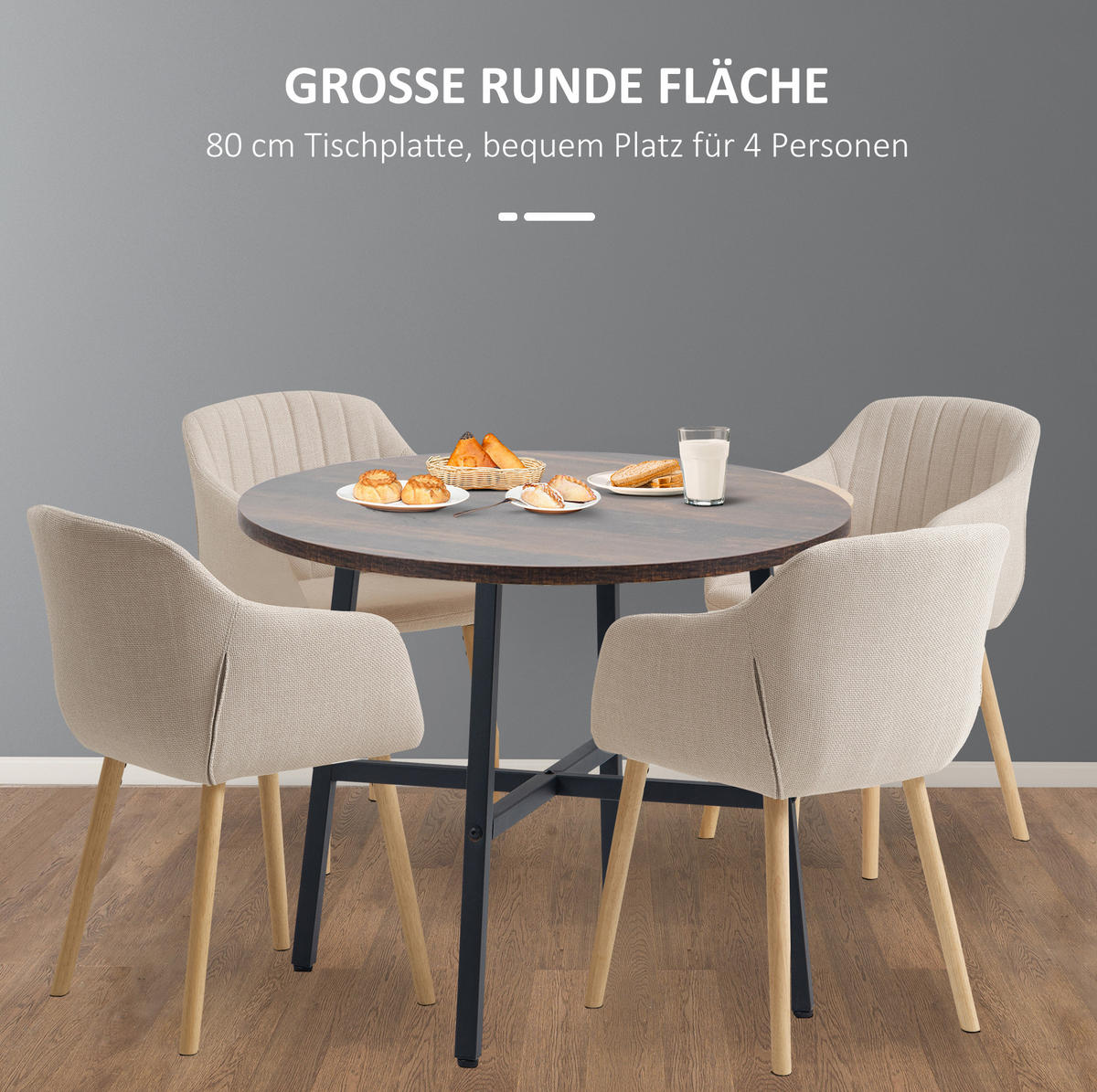 ESSTISCH 80/76 cm in Braun mit Metallgestell im Industrial-Stil - Braun, Holzwerkstoff (80/80/76cm) - Flora Grace
