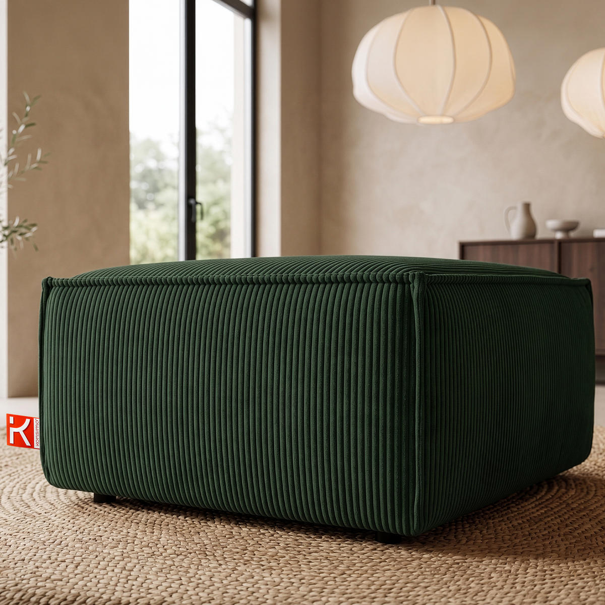 SITZPOUF NAPI gefederte Sitzfläche, dunkelgrün - Dunkelgrün/Schwarz, Textil (83/45/83cm) - KONSIMO®