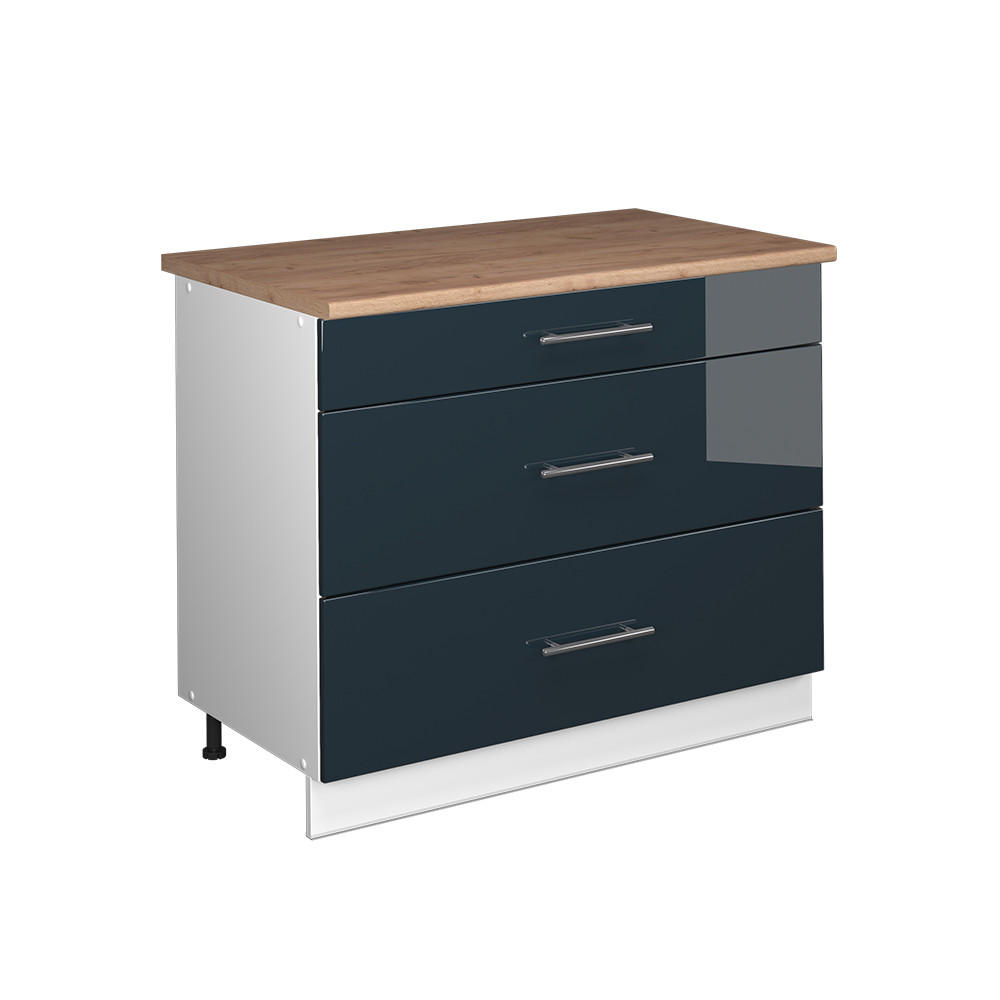 K&Ouml;KSUNDERSK&Aring;P Fame-Line, M&ouml;rkbl&aring; h&ouml;gblank/Vit, 100 cm, AP Oak M&ouml;rkbl&aring;, Vit 82/100/60 cm