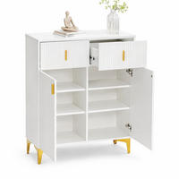 SIDEBOARD in Weiß mit Strukturpaneelen, verstellbaren Einlegeböden und Schubladen für Wohzimmer, B83/T35/H101cm - Goldfarben/Weiß, Holzwerkstoff/Metall (82/101/35cm) - STILVORA