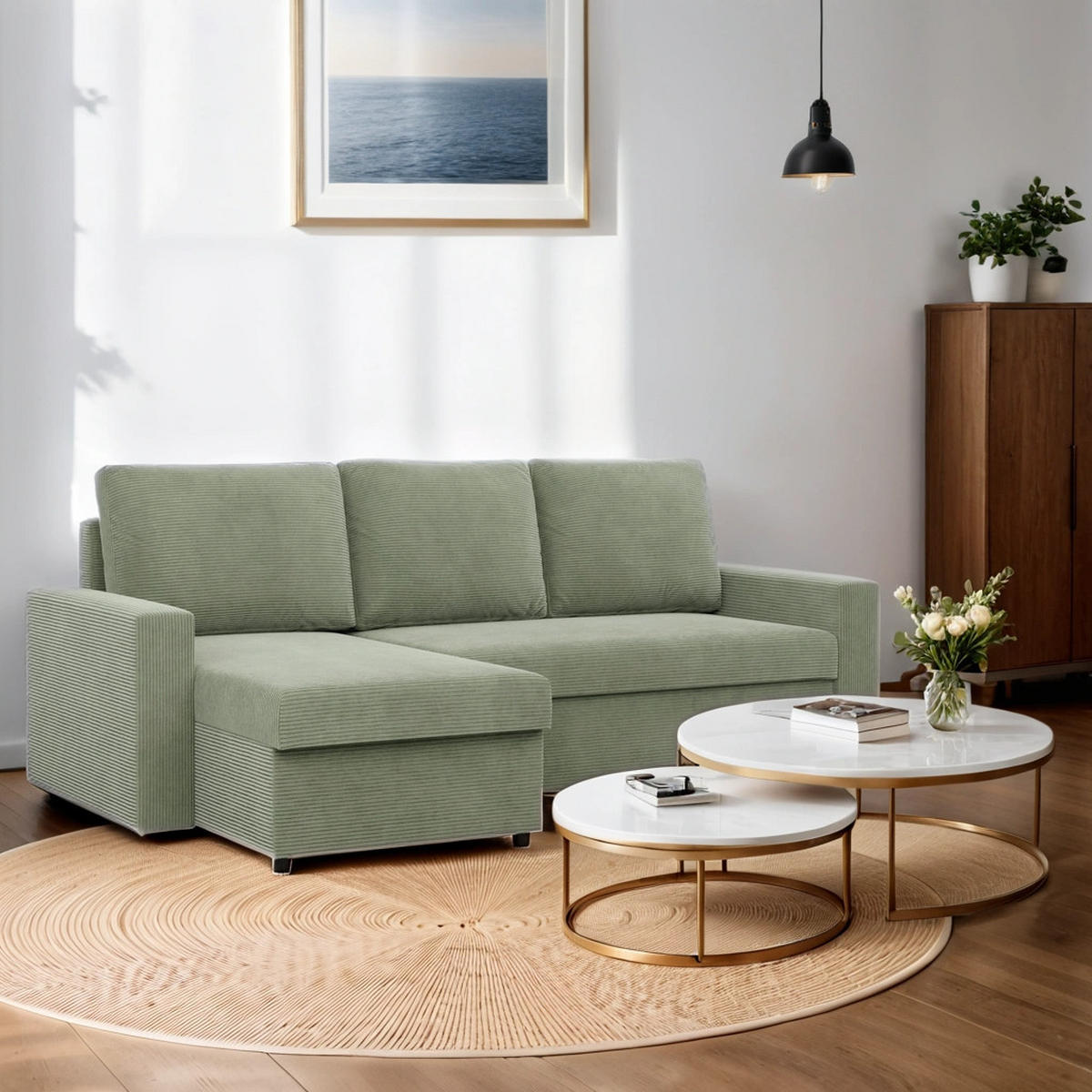 ECKSOFA Neo mit gerader Armlehnen olivgrün - Olivgrün, Textil (231/140cm) - SIMKAM Furniture