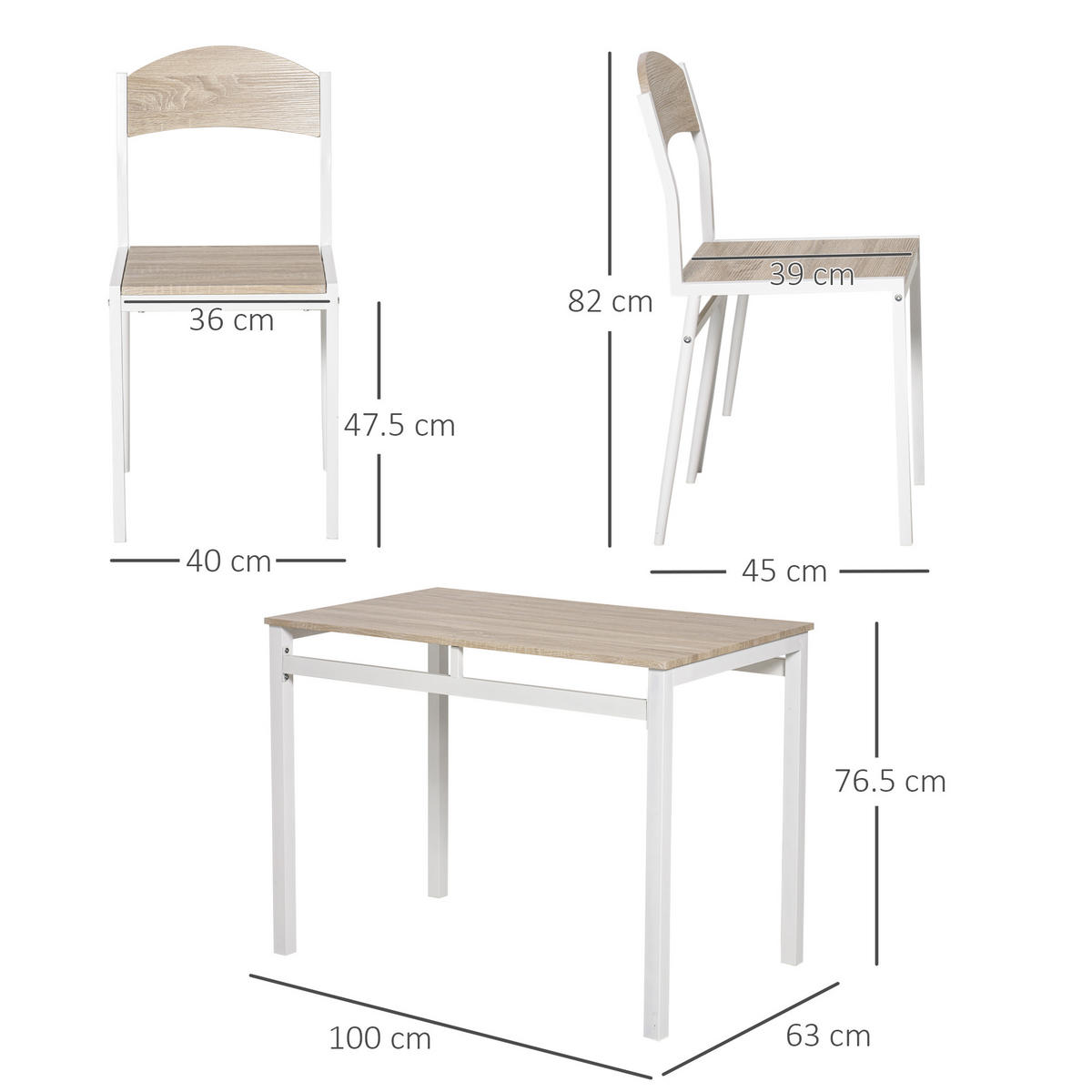 ESSGRUPPE 5-teilig Esstisch Set mit Holzmaserung MDF und Metall in Grau und Weiß, 1 Tisch und 4 Stühle für modernes Esszimmer - Hellgrau, Holzwerkstoff (100/76.5/63cm)