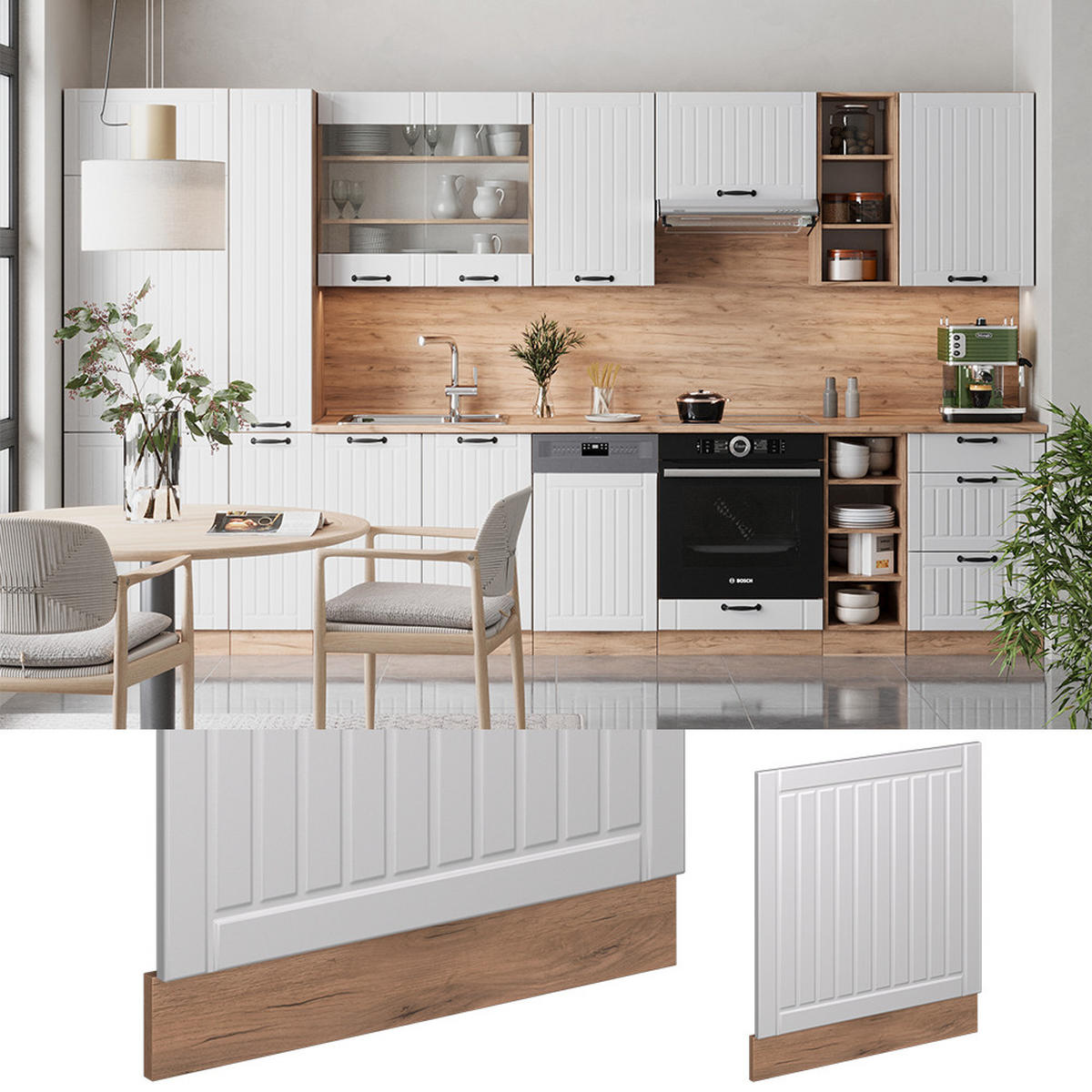 FRONTBLENDE Fame-Line Weiß Landhaus 60 cm ohne Arbeitsplatte - Honigeiche/Weiß, Holzwerkstoff (60/67.4/1.6cm) - Vicco