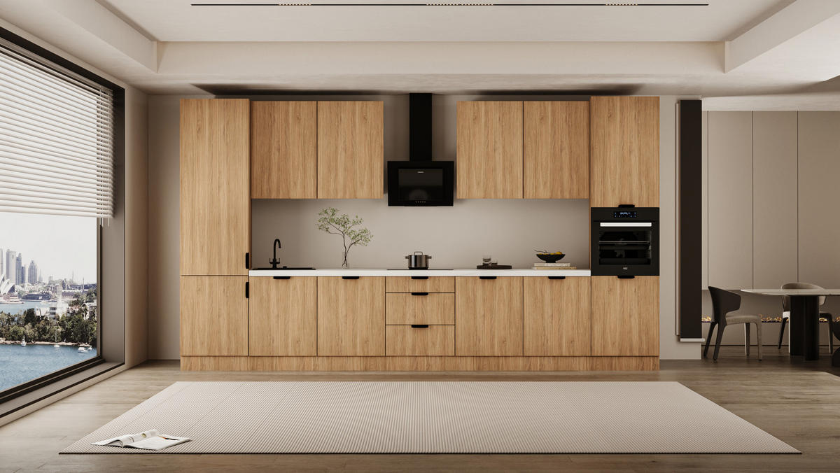 KÜCHENZEILE 420 cm - SorentoKS7-M420 - in Sonoma Eiche - Schwarz/Sonoma Eiche, Holz/Metall (420/247/58cm)