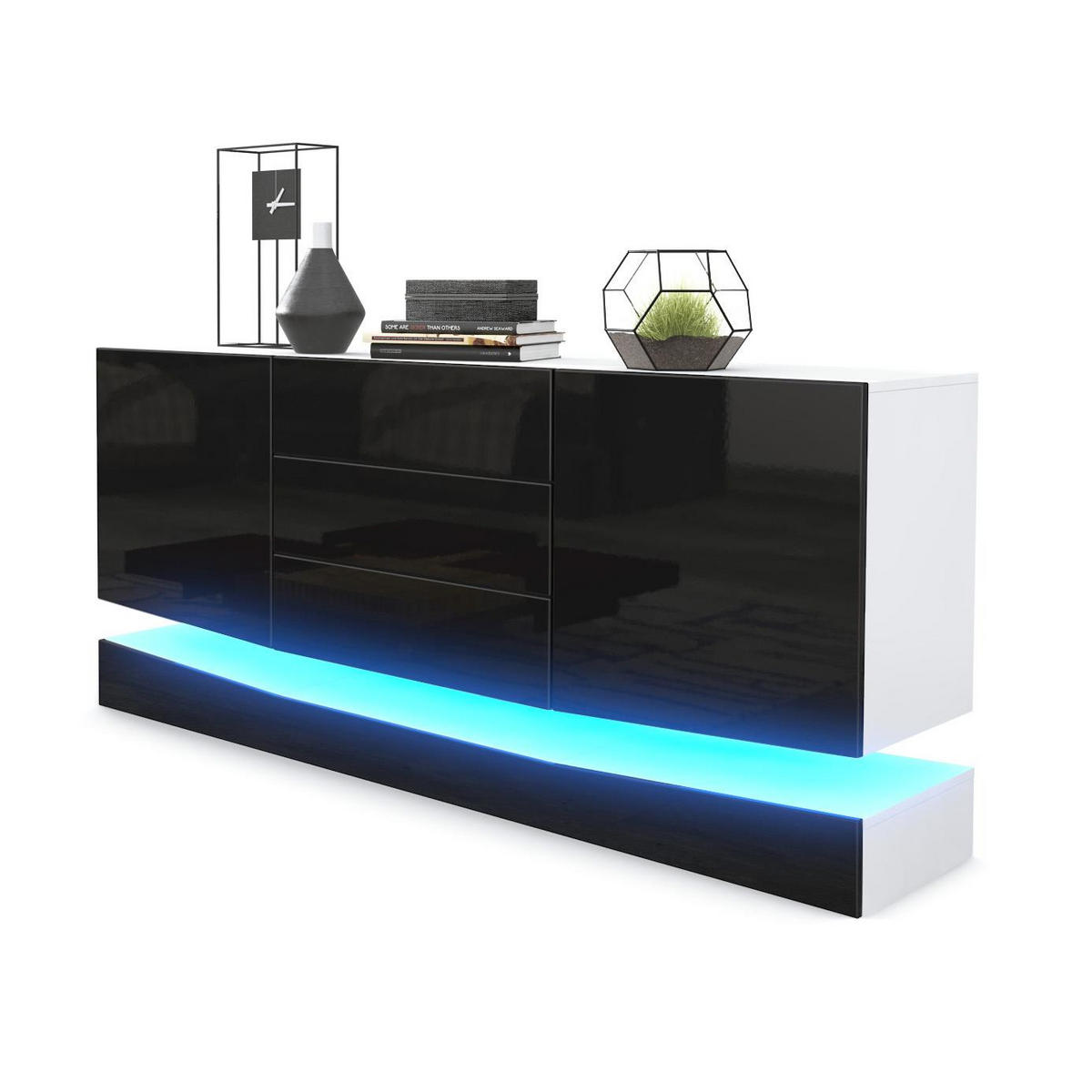 SIDEBOARD City Fronten in Schwarz Hochglanz - Schwarz Hochglanz, Holzwerkstoff (178/82/39cm) - Vladon