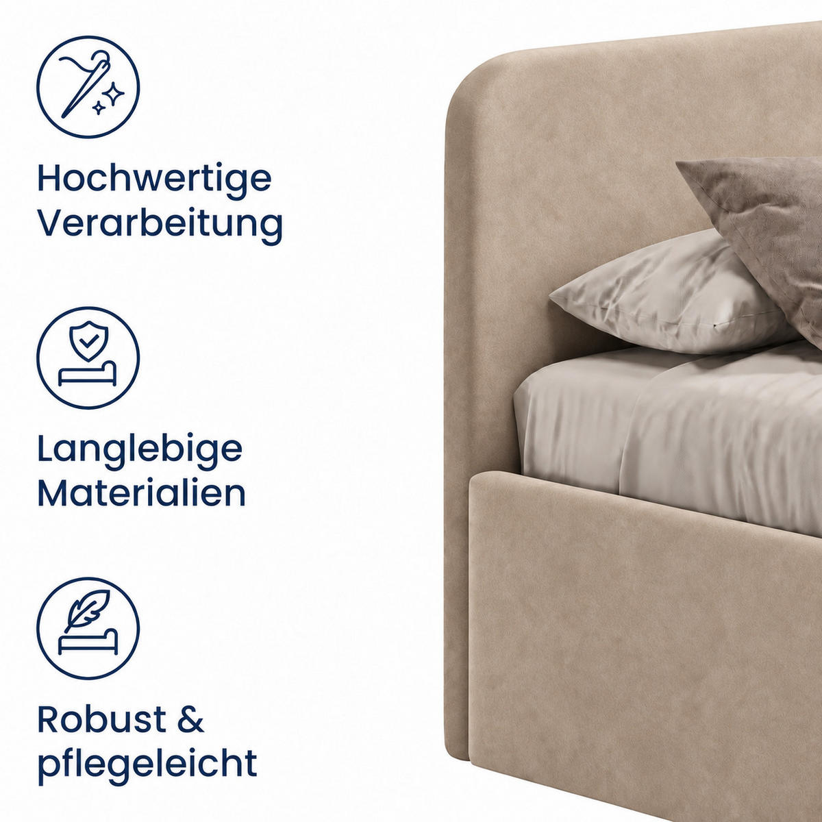 POLSTERBETT 200x200 cm Microvelours in Sand - Sandfarben, Textil (200/200cm) - Home Collective